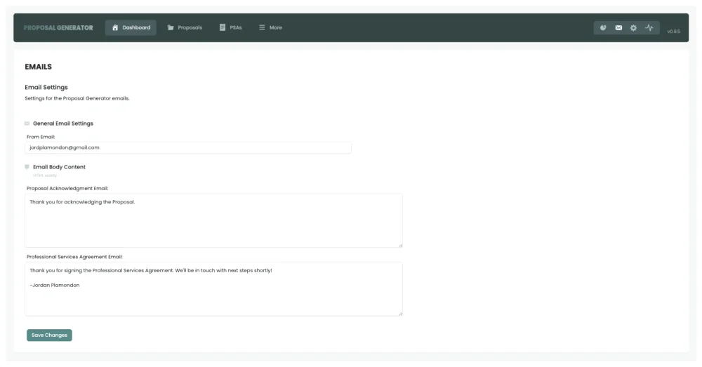Proposal Generator Email Configuration